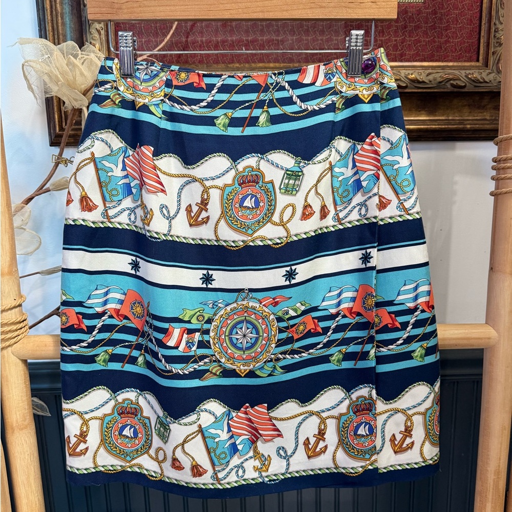 Vintage Talbots Nautical Silk Scarf Print Skirt Coastal Preppy Lined Size 8💚🍄 - Picture 3 of 8